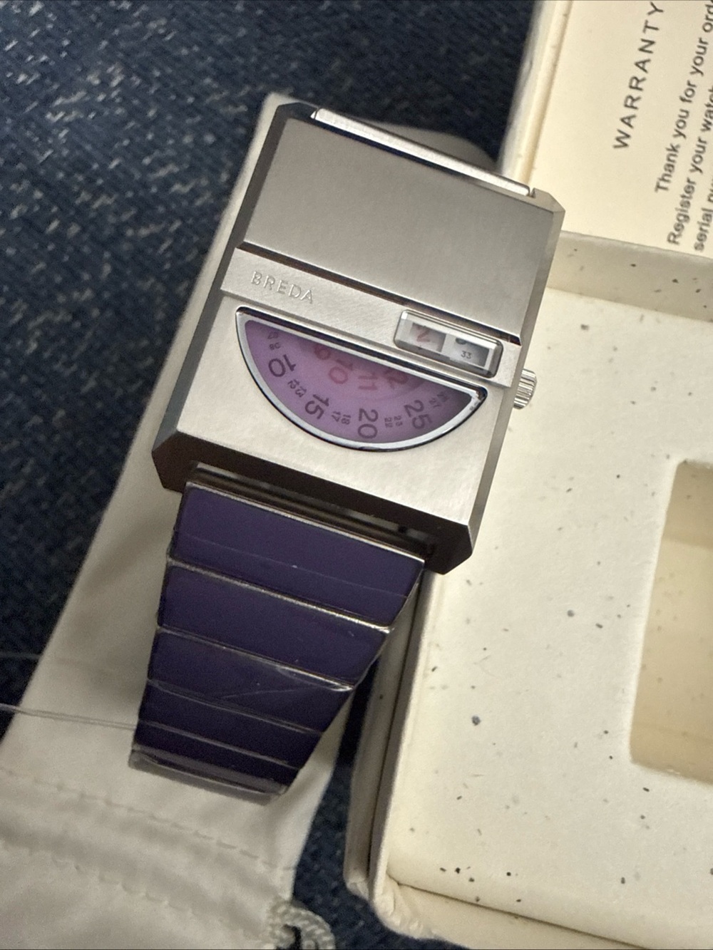 Breda Pulse Tandem Stainless Steel Bracelet Watch, 26mm purple New with Box - Picture 7 of 11
